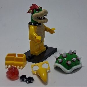 Custom Lego super mario broder Bowser king koopa collectible with black stand